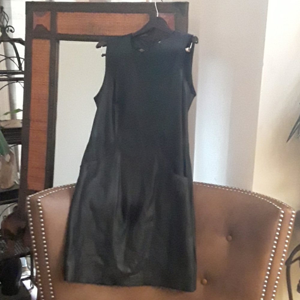 black sheath 100 percent calfskin leather dress by